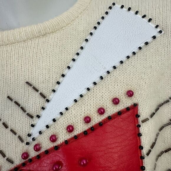 TED LAPIDUS Angora Lambswool Knit Patchwork Vintage‎ Sweater Puff Sleeves sz M - Picture 10 of 11